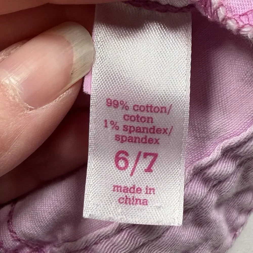 Justice Denim Jacket Girls Size 6/7 Pink Snap Closure Collared Lightweight